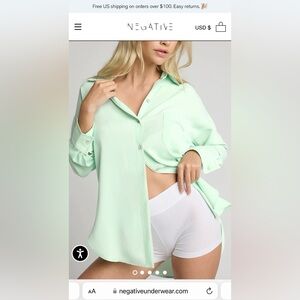 Negative Underwear brand silk lounge set in sage green. M/L.